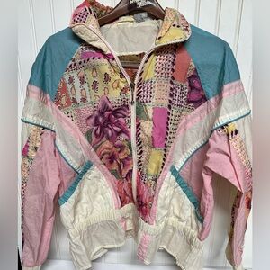 Vintage 1980s Ugly Granny Windbreaker Floral Jacket Size M